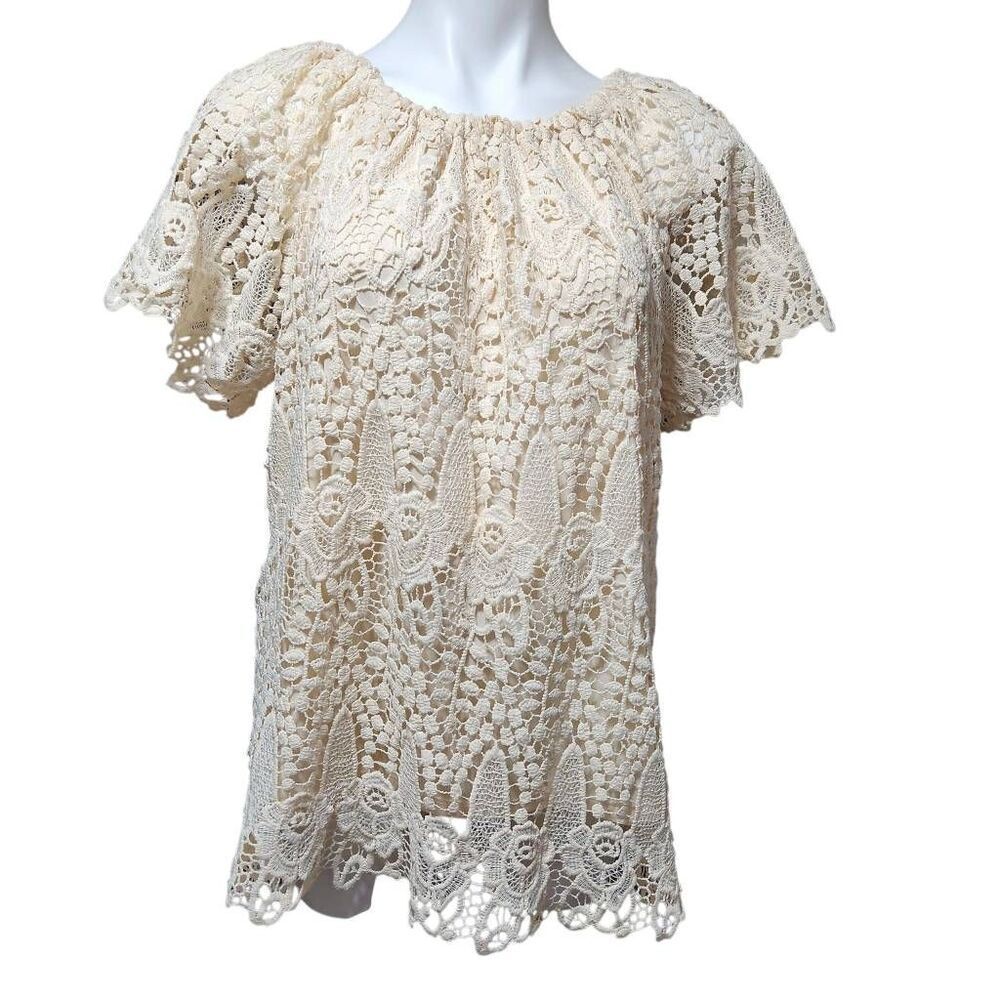Adiva‎ cream lace of shoulder shirt lined 1x